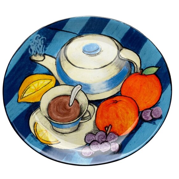 Misono TeaTime '93 4912 Plate Fruit & Teapot Design 11” Dia. Microwave Safe - Picture 1 of 10